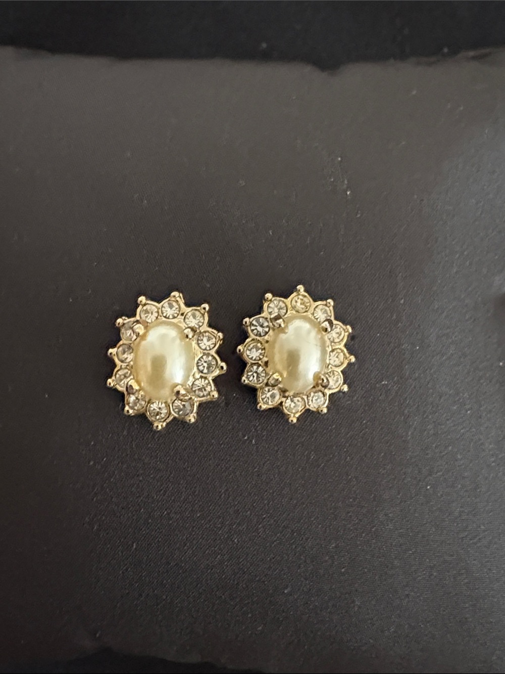 Roaman's Gold-Tone Pearl and Crystal Floral Stud Earrings